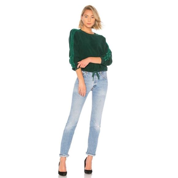 Pam & Gela Cropped Sweatshirt Velvet Stripes Green - Picture 5 of 16